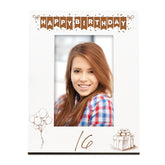 16th Birthday White Wooden Photo Frame Engraved Bunting Style Gift